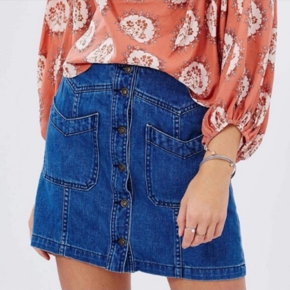Free People Dresses & Skirts - Free People Come A Little Closer Denim Button Up Skirt Size 4